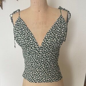 Reformation Dark Green Floral Crop Top